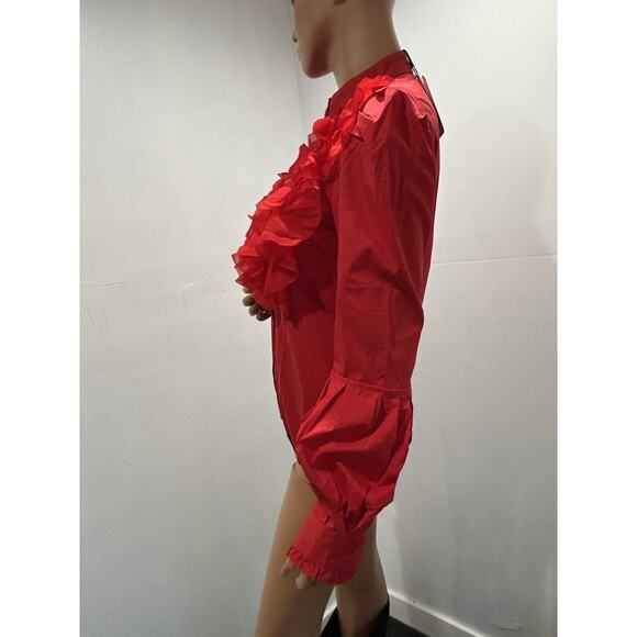 Glory Connections Red Blouse FANTASY RUFFLE ROMPER TOP Size Medium - Picture 3 of 12